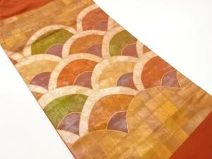 格子に青海波模様織出し名古屋帯